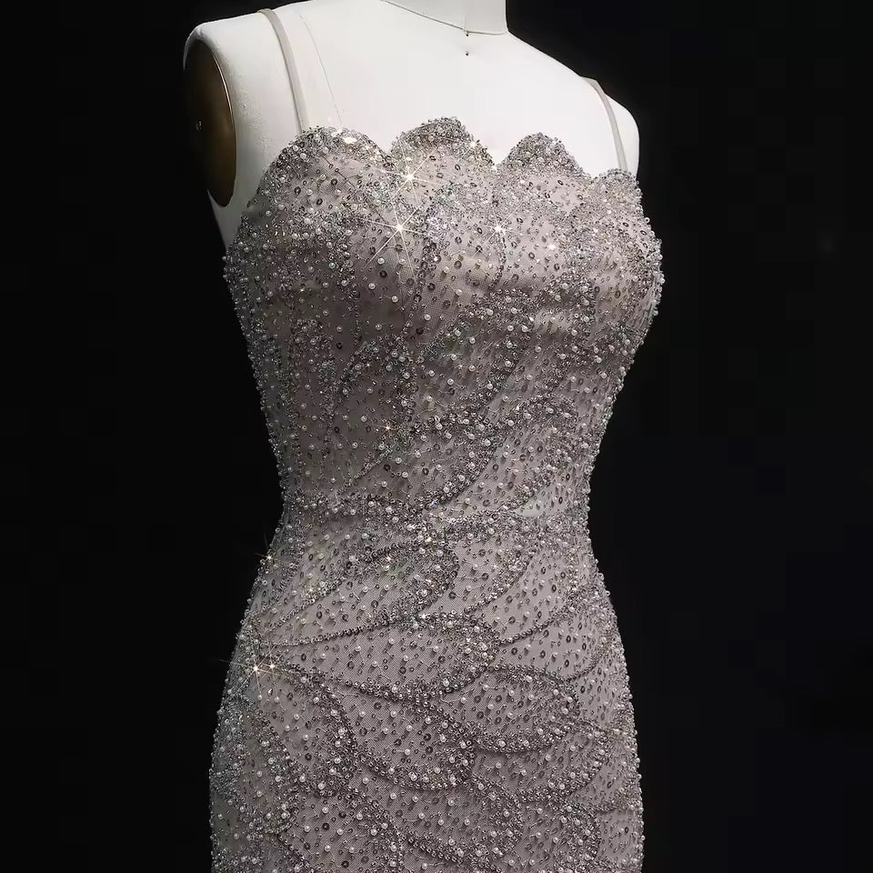 Mermaid Hand-Embroidered Glitter Gown