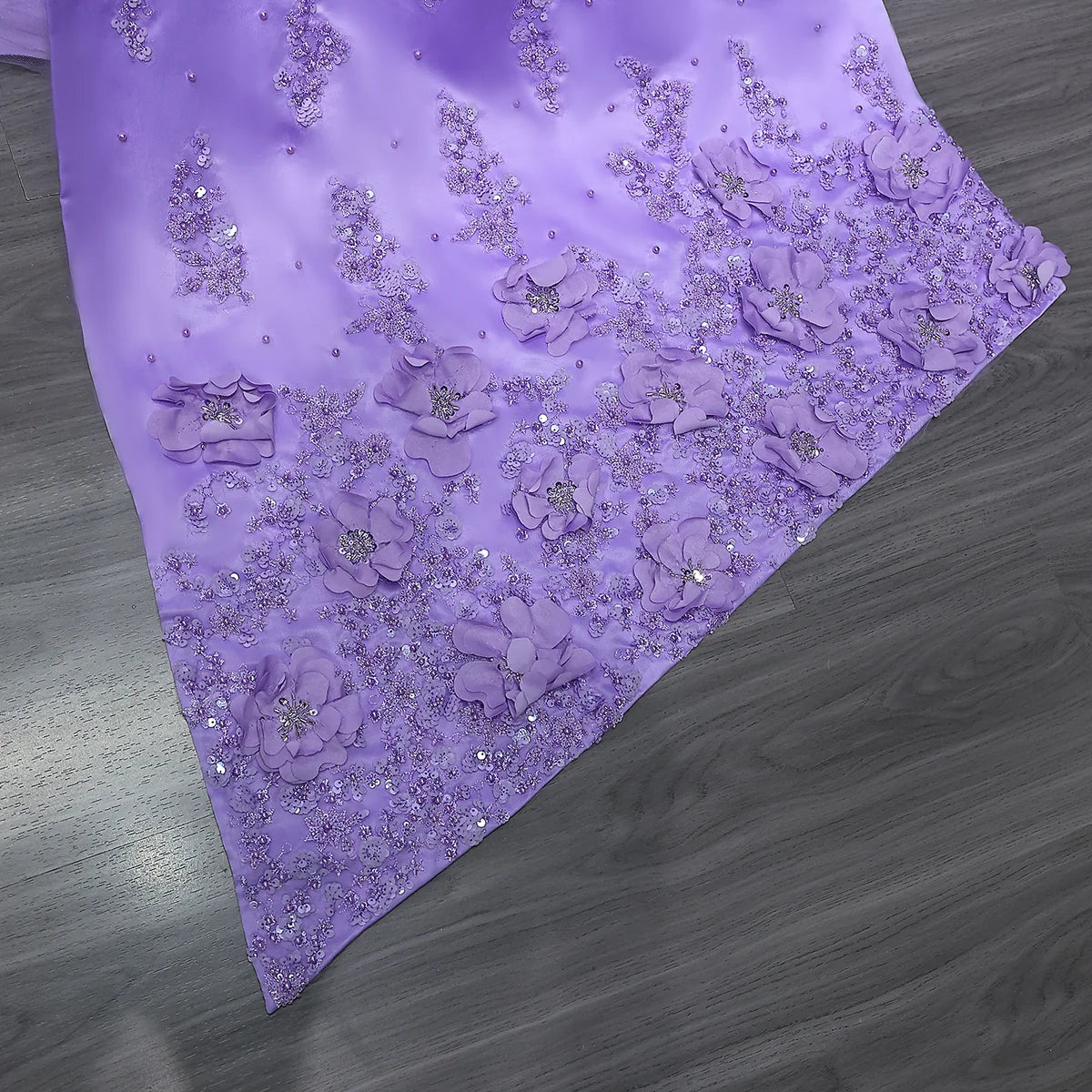 “Lilac Dawn” Gown – Royal Cut with 3D Embroidery & Luxe Train