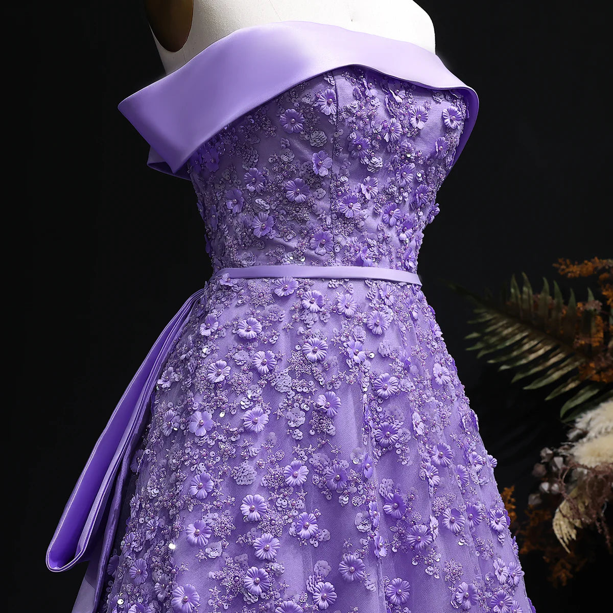 “Lilac Princess” Gown – Regal Lavender with 3D Floral Embroidery