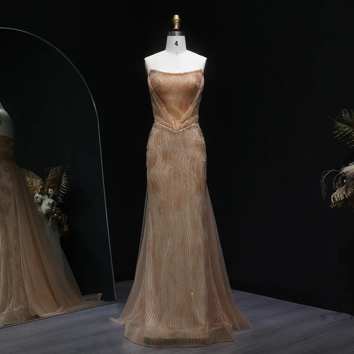 “Galaxy Shadows” Gown – Black Sparkling Strapless Elegance