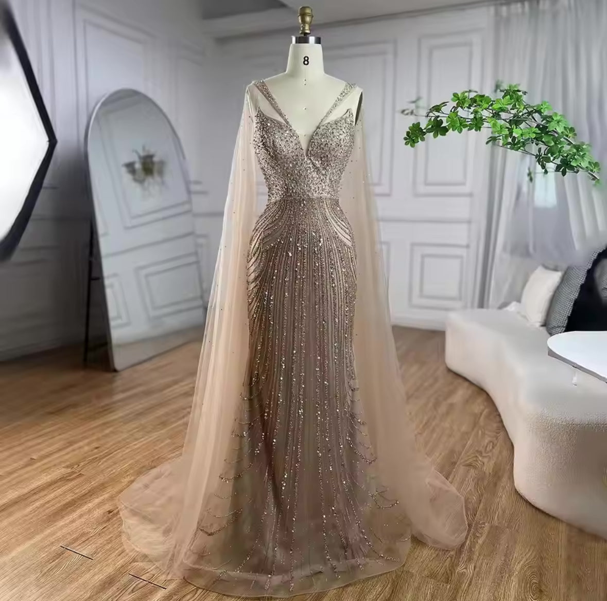 Mermaid Elegant Cape Sleeves Luxury Evening Dress