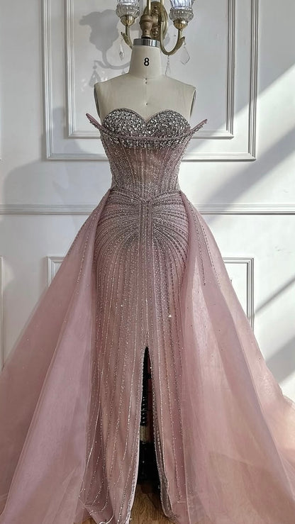 2025 Crystal Beaded Evening Gown with Overskirt