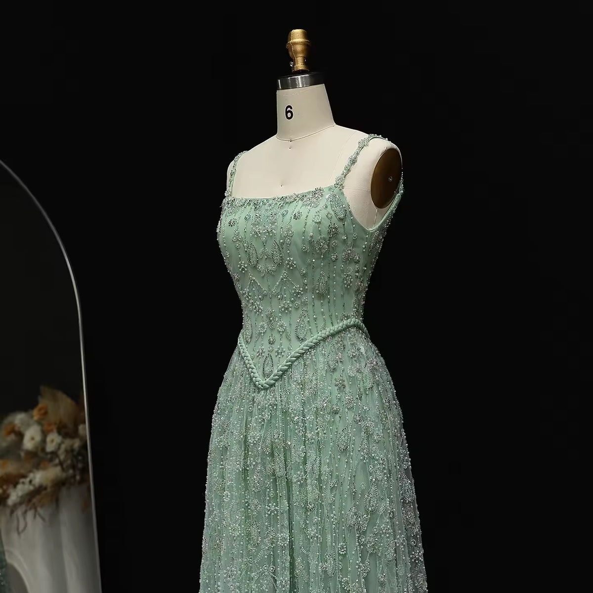 Fully Embroidered Evening Gown with Luxurious Beading and Sparkling Finish – Lace-Up Back Design