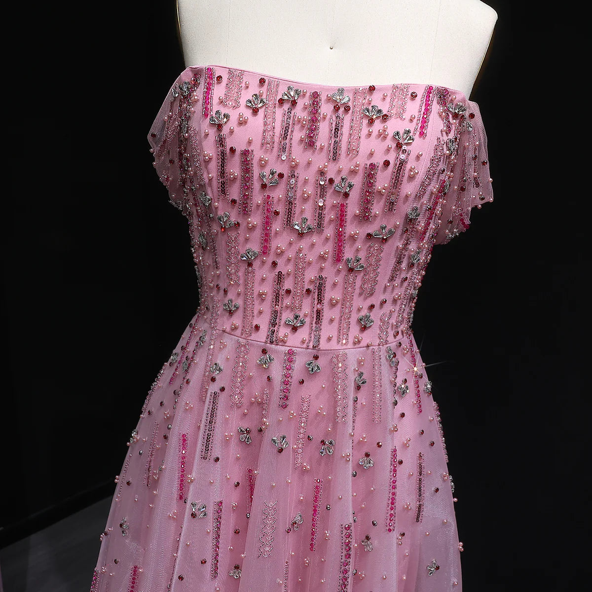 A-Line Crystal-Embellished Evening Dress