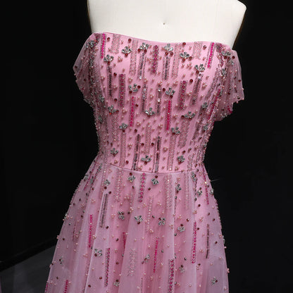 A-Line Crystal-Embellished Evening Dress