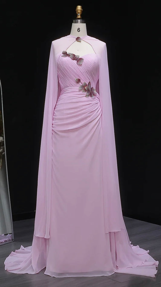 Crystal Petal Ruched Chiffon Gown