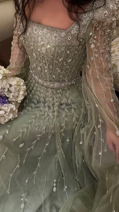 Luxurious evening dress with long sleeves