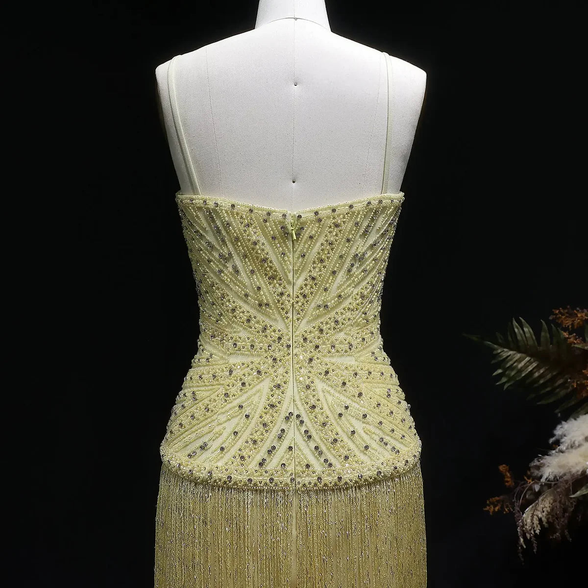 Glamorous Fully Beaded Bodycon Fringe Dress with Art Deco Patterns