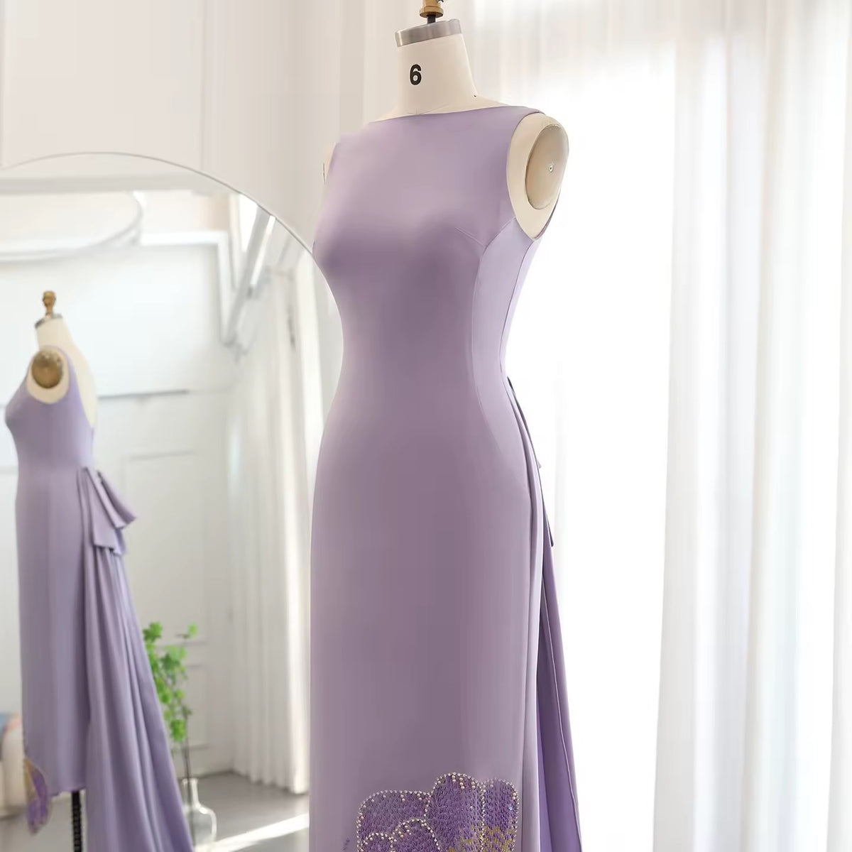 Elegant Fitted Gown with Beaded Butterfly Detail