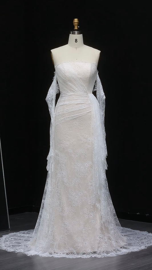 ‏Elegant Luxury Lace Dress with Detached Sleeves