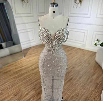 Luxury beige pearl dress