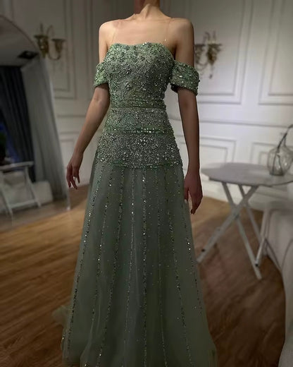 Elegant Linear Beaded Evening Dress with Sculpted Silhouette
