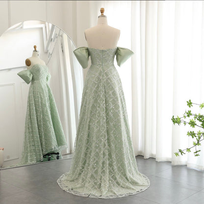 A-line Sage Green Evening Dress