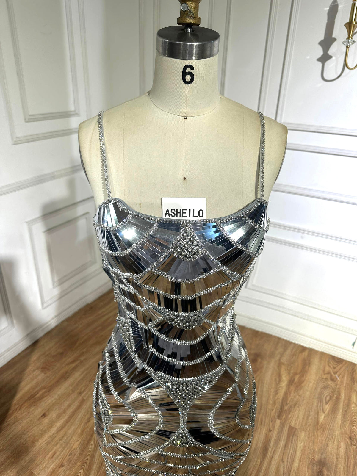 Luxury Silver Mirror Mosaic Mermaid Evening Dress
