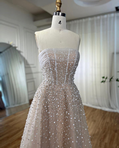 Beaded Elegant Long Evening Dress With Gloves