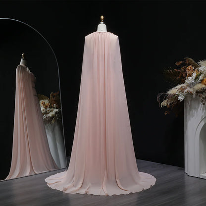 Crystal-Trimmed Cape Evening Dress