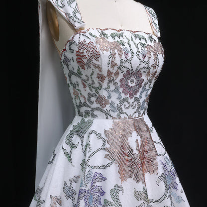 Crystal-Embroidered Couture Gown with Regal Drapes