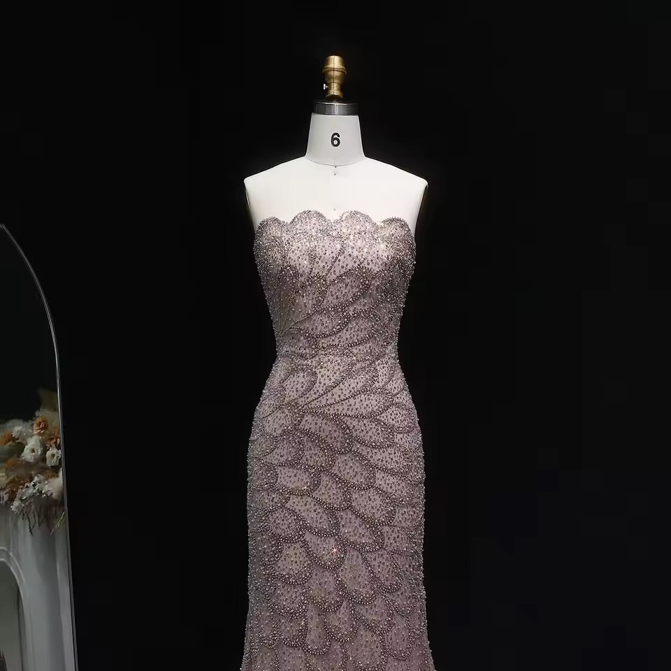 Mermaid Hand-Embroidered Glitter Gown