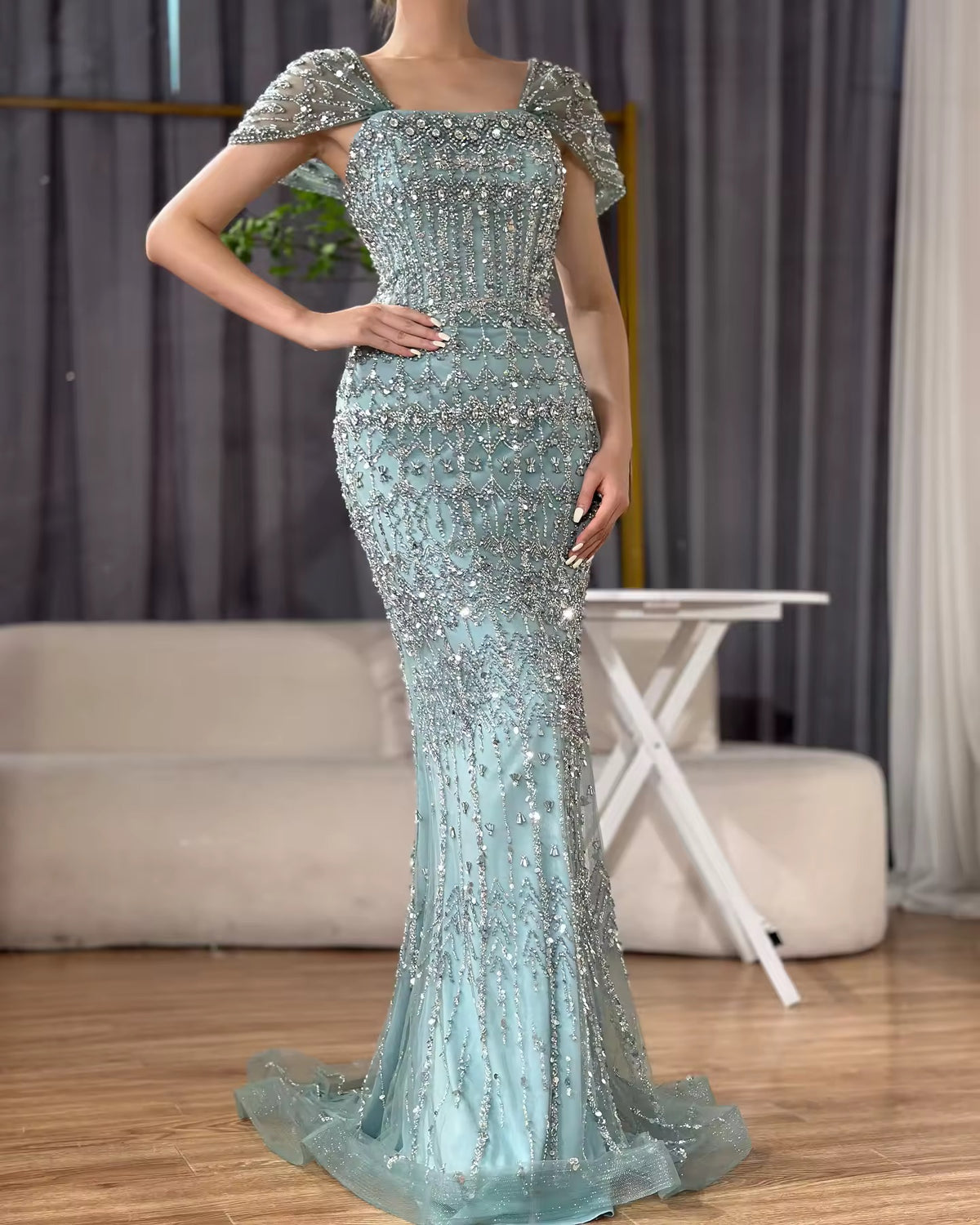 Mermaid Elegant Short and long Sleeves Evening Dresses