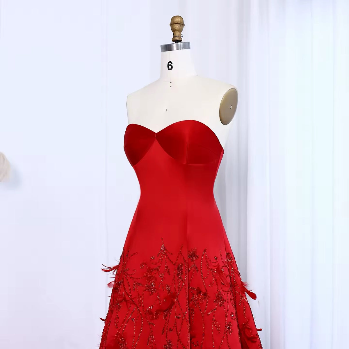 Luxury Feathers Coral Pink 3D Flowers Dress