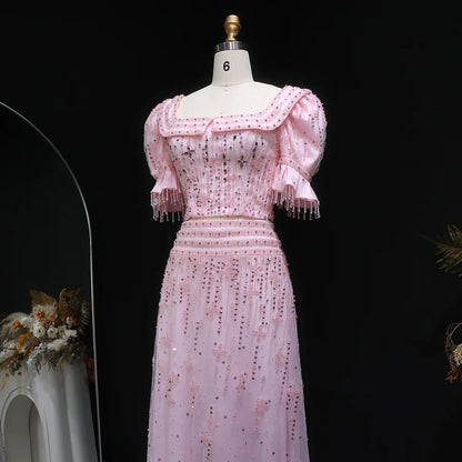 Pink Sequin Two-Piece Evening Gown