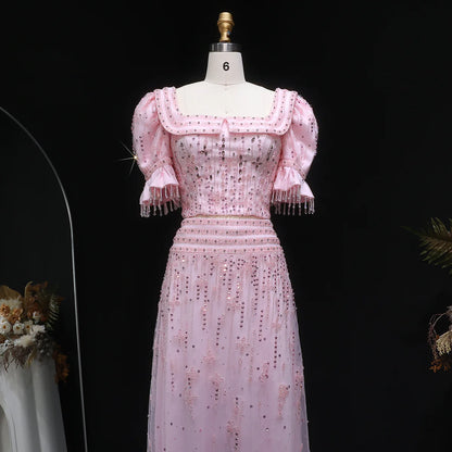 Pink Sequin Two-Piece Evening Gown