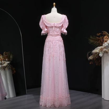 Pink Sequin Two-Piece Evening Gown