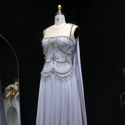 Dusty Rose Pleated Chiffon Gown with Chandelier Beading