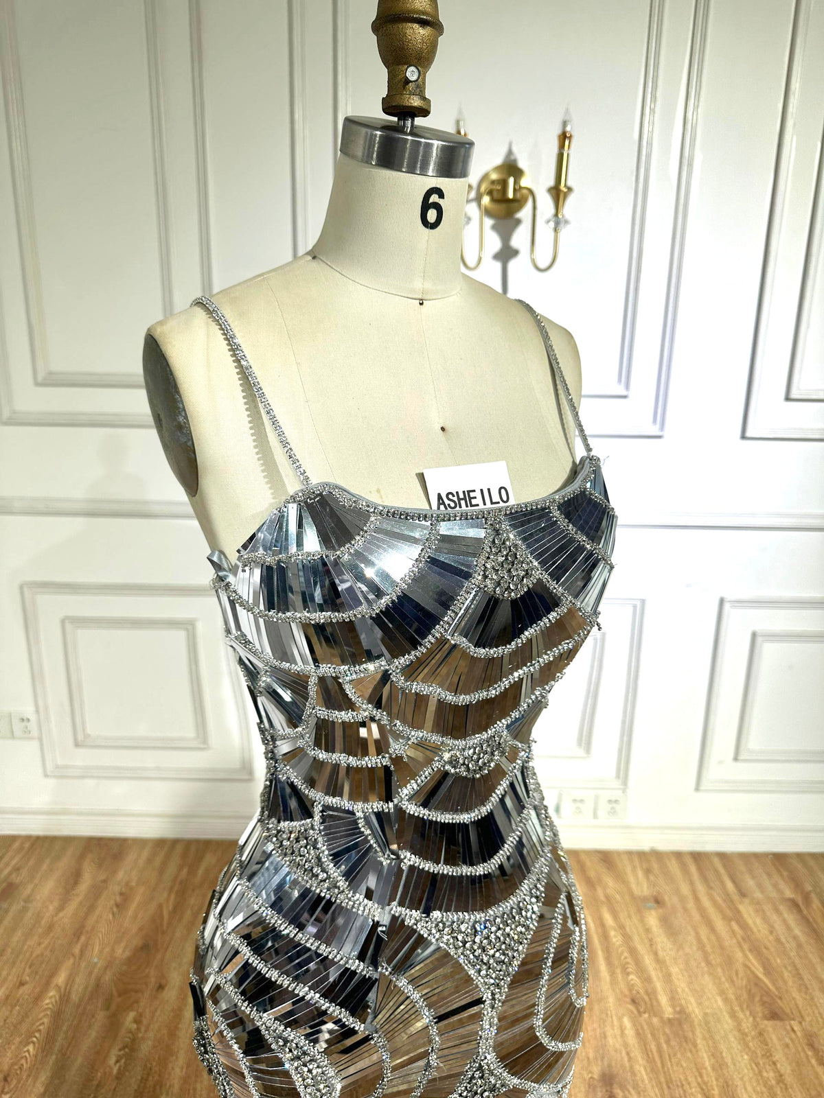 Luxury Silver Mirror Mosaic Mermaid Evening Dress