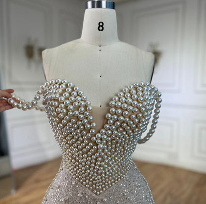 Luxury beige pearl dress