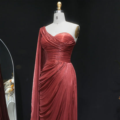 Metallic Ruched One-Shoulder Gown