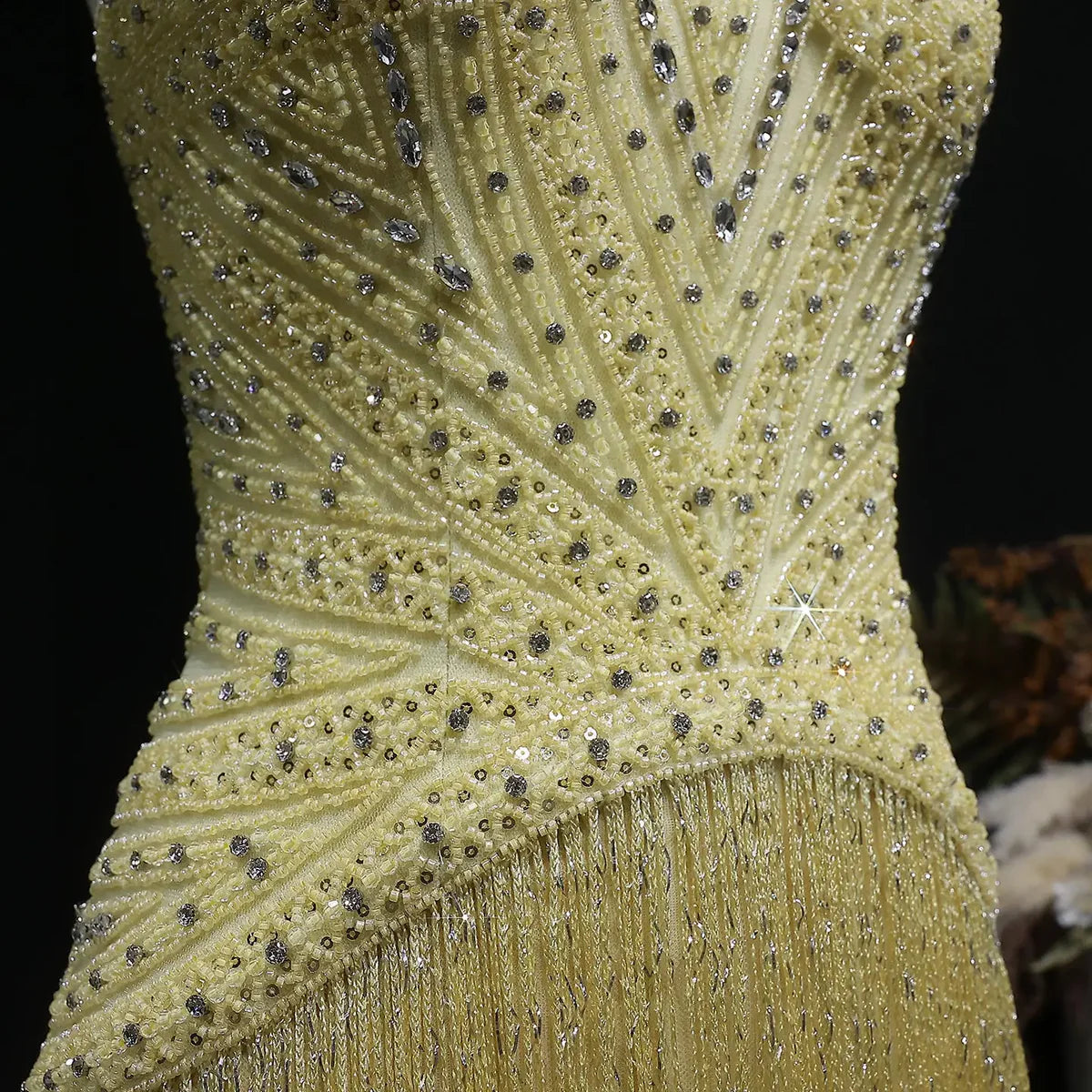 Glamorous Fully Beaded Bodycon Fringe Dress with Art Deco Patterns