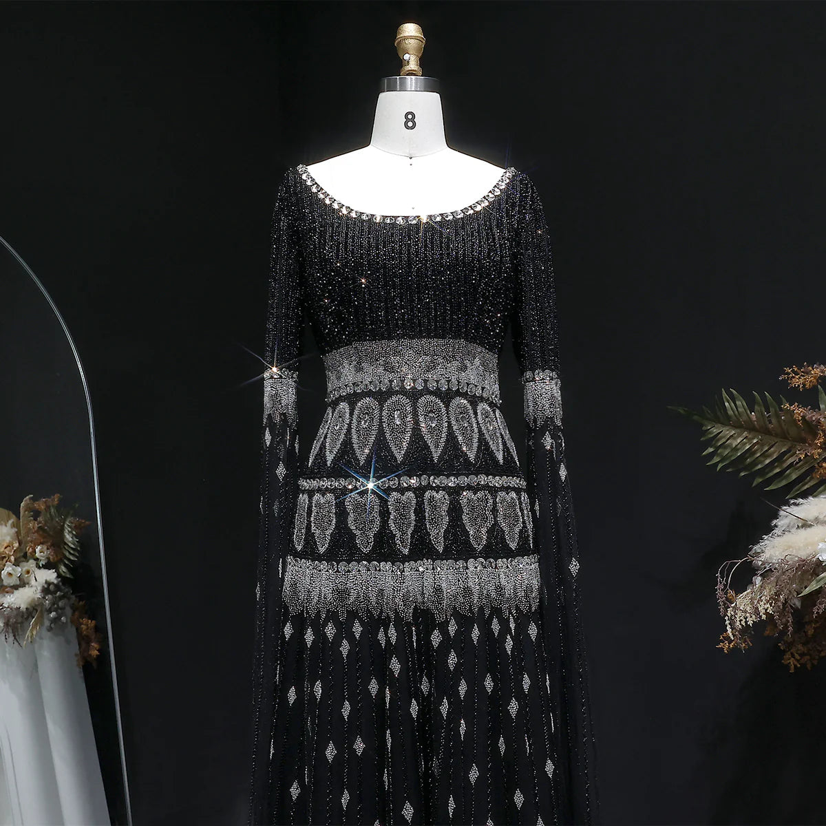 Ornate Crystal-Embellished Maxi Gown