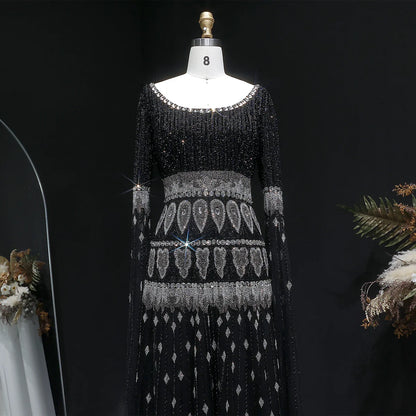 Ornate Crystal-Embellished Maxi Gown