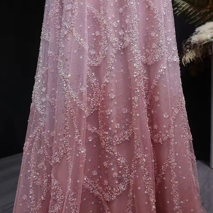 Elegant Dusty Rose Ombré Gown with Crystal Embroidery