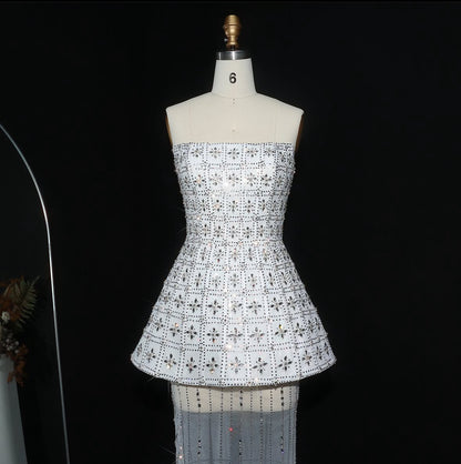 Crystal Bloom Structured Peplum Gown