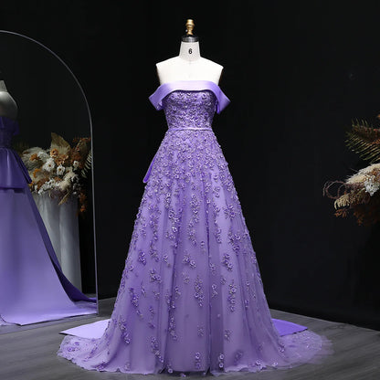 “Lilac Princess” Gown – Regal Lavender with 3D Floral Embroidery