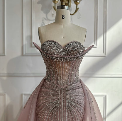 2025 Crystal Beaded Evening Gown with Overskirt