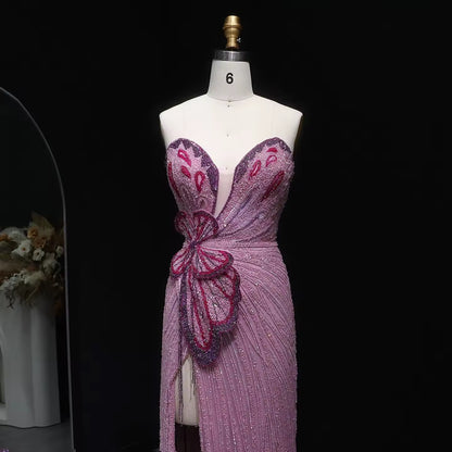 Embellished Lavender Butterfly Gown