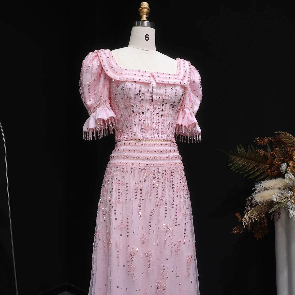 Pink Sequin Two-Piece Evening Gown