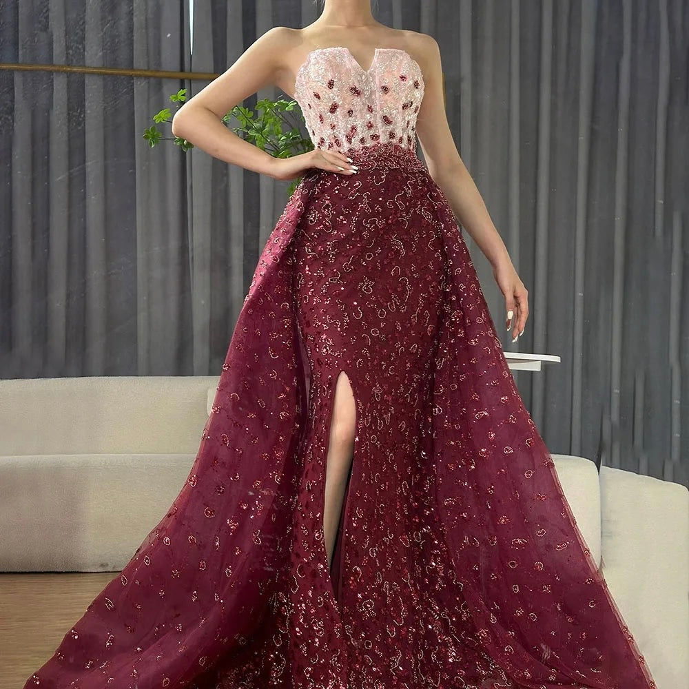 ‏Elegant Burgundy-Blue Ball Gown with Embellished Corset