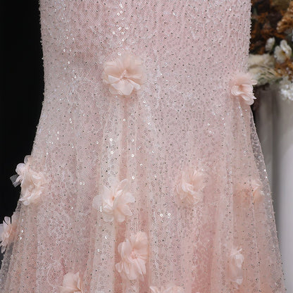 Sparkling 3D Floral Appliqué Beaded Tulle Mermaid Dress