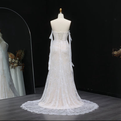 ‏Elegant Luxury Lace Dress with Detached Sleeves