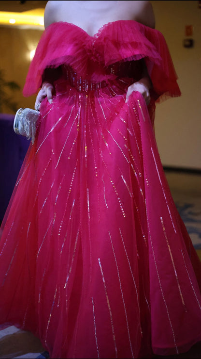Aurora Tulle Gown،Blush & Fuchsia