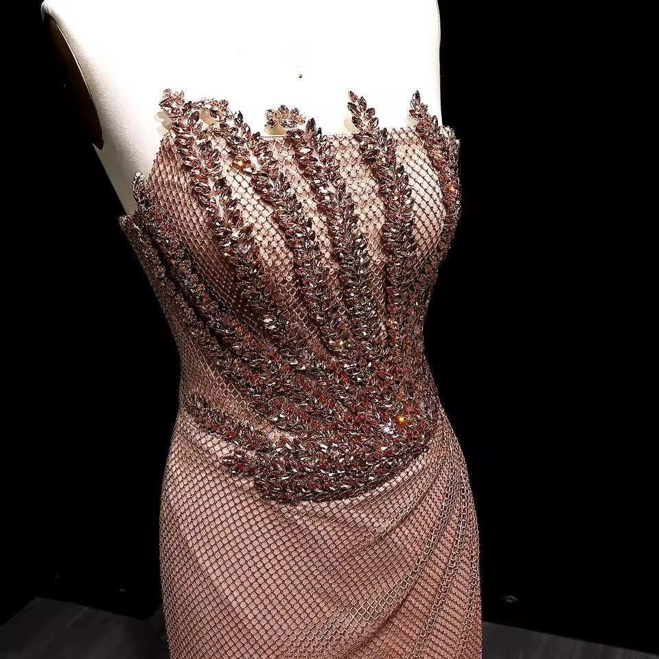 Flame of Elegance” Dress Burgundy Embellished with Crystals Featuring a Side Slit
