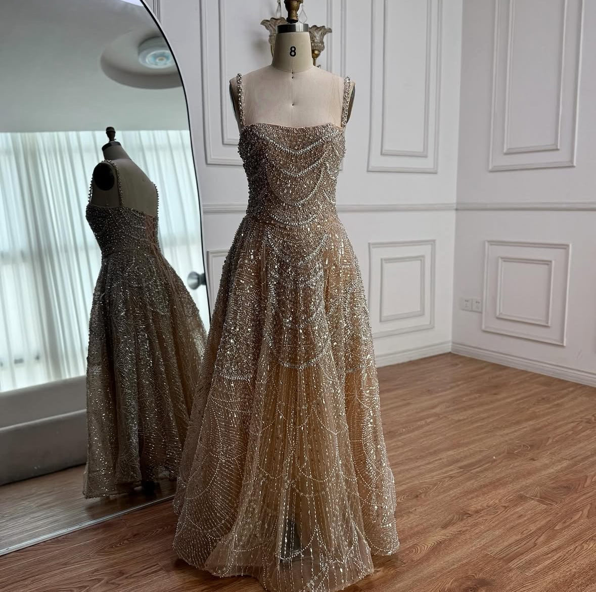 Luxury Nude Crystal A-Line Short Sparkly Cocktail Party Dress
