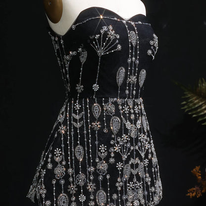 “Black Royale” Strapless Gown with Crystal Peplum and Full Embellished Skirt