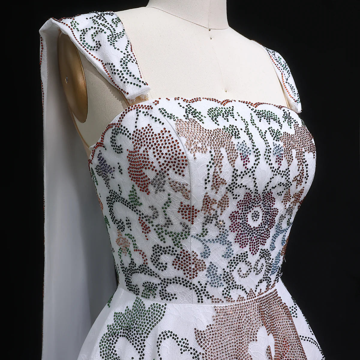 Crystal-Embroidered Couture Gown with Regal Drapes