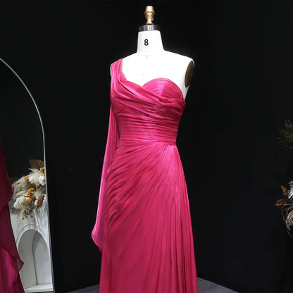 Metallic Ruched One-Shoulder Gown