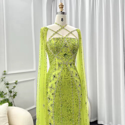 Elegant Beaded Gown with Open Sleeves and Crystal Detailing